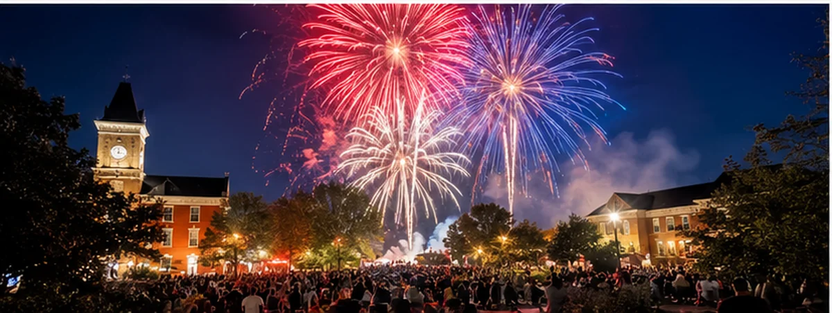 Fireworks display over downtown Bentonville Square