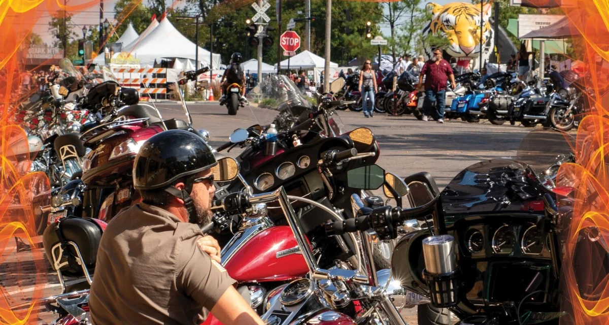 Motorcycles and riders at Bikes, Blues & BBQ rally, Northwest Arkansas