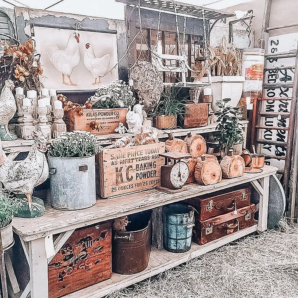 Vendor display of vintage and antique goods at a Vintage Market Days event